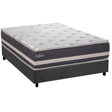 Imagem de Cama Box Casal: Colchão Ortopédico Herval Ag65 Belfort + Base Crc Suede Gray (138x188)