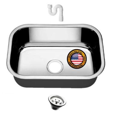 Imagem de Cuba Pia N 1 Gold 304 Cozinha Inox 47X30X17 + Vávula e Sifão - AS