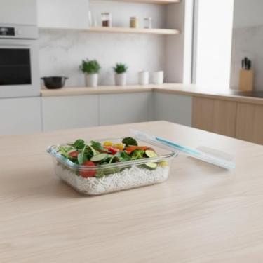 Imagem de Pote Hermético de Vidro 1040 ml com Tampa de Vedação | Retangular 18x13x7 cm | Vai ao Forno até 300°C, Micro-ondas e Freezer | Armazenamento de Alimentos