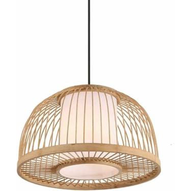 Imagem de WLHAZMWY Luminária pendente chinesa moderna LED lanterna semi-embutida lanterna tropical tecida à mão luz pendente casa de fazenda interior de sala de estar (natural, 45 cm x 28 cm)