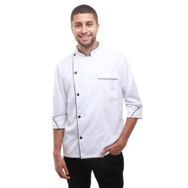 Imagem de Dolmã Chef De Cozinha  Manga 3/4 Brim 100% Algodão - CARMONI, Branco, 