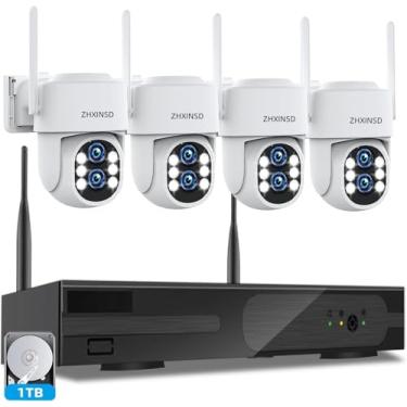 Imagem de ZHXINSD Sistema De Câmera De Segurança Sem Fio Para Ambientes Externos: Lente Dupla De 6 Mp, Zoom Híbrido De 10X, Rastreamento Automático Ptz, 4 Unidades, 4K, 10 Canais Dvr Com Hd De 1 Tb Para Segu