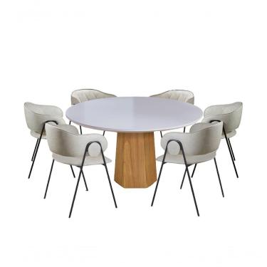 Imagem de Conjunto De Jantar Siena Com 6 Cadeiras Base Roraima Bm Tubulares Off White-courissimo 133