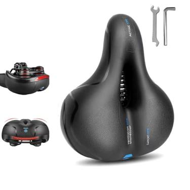 Imagem de SavgU Assento de bicicleta grande e confortável, almofada respirável e absorvente de choque, selim de bicicleta à prova d'água para bicicletas Peloton/exercício/estacionárias/elétricas/cruiser (azul)