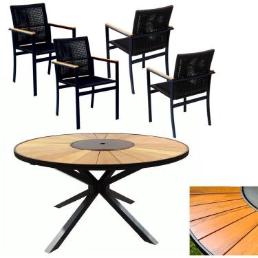 Imagem de Jogo De Mesa 1,30m Zurick Madeira 4 Poltronas Corda Náutica Jantar Preto