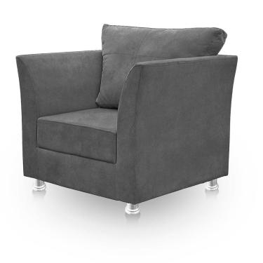 Imagem de Poltrona Decorativa Para Sala E Quarto Lisboa Suede Cinza Grafite