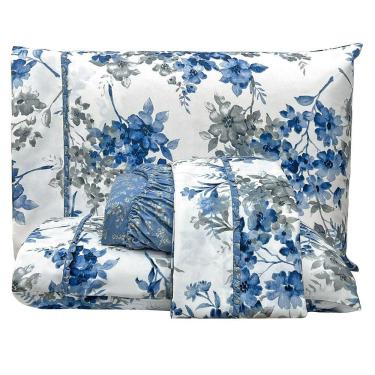 Imagem de Jogo De Cama Lençol King Topázio Percal 300 Fios 4 Peças - Azul - 100% Poliéster