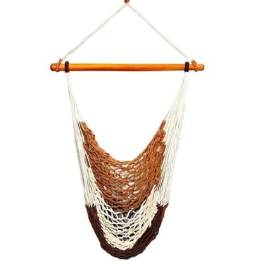Imagem de Rede Cadeira Balanço Descanso Teto Suspensa Trançada Reforçada(Crua caramelo marrom)
