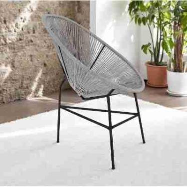 Imagem de Cadeira Acapulco Oval, Fibra Sintética, Estrutura em Aço Carbono, Pés com Borracha, Cinza