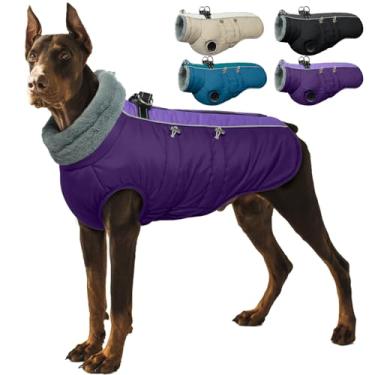 Imagem de IDOMIK Casaco quente de inverno para cães com arnês embutido, casacos de clima frio para cães com zíper, jaqueta de neve para animais de estimação repelente de água, lã espessa, roupa de neve à prova