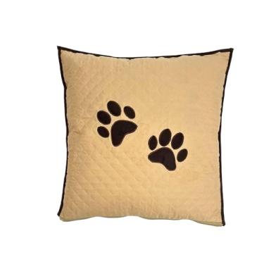 Imagem de Almofada Decorativa Pet Impermeável, Matelassada com Patinhas, 45x45cm, Capa Removível com Zíper, Refil Incluso, para Cães e Gatos (Avelã)