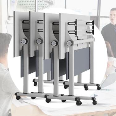 Imagem de Mesa dobrável para sala de conferências, mesa de conferência, moderna, branca, portátil, com rodas silenciosas, mesa de reunião para escritório, sala de conferências, mesa de treinamento móvel (160 x