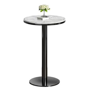 Imagem de Mesa de jantar superior de mármore com moldura de metal preta - Mesa de bar circular alta para sala de estar ou cabeceira (uma cor de altura 75 cm)