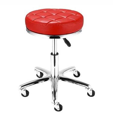 Imagem de Banqueta com rodinhas de couro PU, cadeira giratória ajustável, assento confortável com 5 rodas e banqueta redonda para salão de beleza e barbearia
