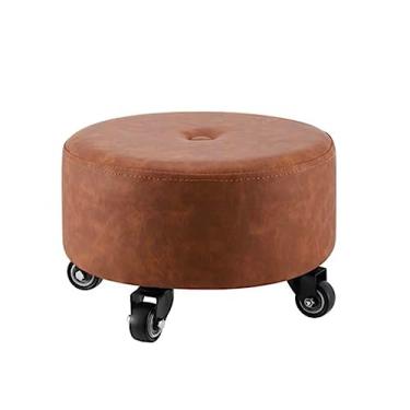 Imagem de Banco baixo de polia redonda com rodas universais, banqueta pequena, de couro sintético móvel para casa, banco de rolo preguiçoso com 5 rodas banco baixo móvel para escritório, garagem, jardim