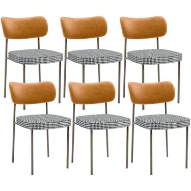 Imagem de Kit 06 Cadeiras Decorativa Sala De Jantar Melina Base Arena L02 Couríssimo Whisky Pied Poule - Lyam Decor