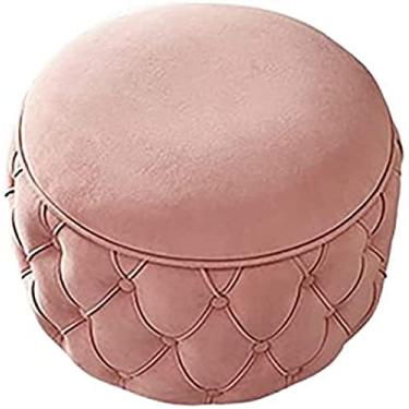 Imagem de Banqueta redonda de veludo para armazenamento de sapatos com função de armazenamento banco de cabeceira moderno para sala de estar, rosa, 58 x 58 x 43 cm (23 x 23 x 17 polegadas)