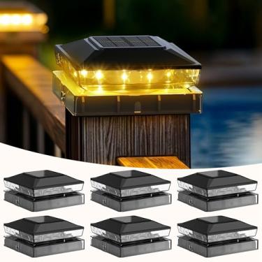 Imagem de KEILAIMO Pacote com 6 lâmpadas solares para postes de madeira/vinil, 10 x 12 x 12 cm, luzes de vedação à prova d'água alimentadas por energia solar para varanda de jardim e pátio, branco quente, preto