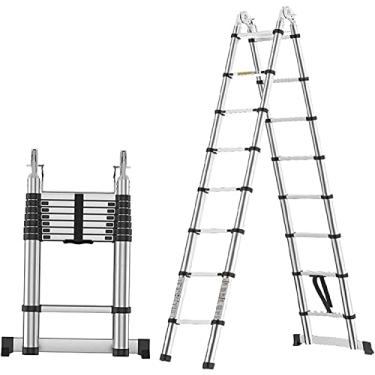 Imagem de OKUOKA Escadas, escada telescópica de alumínio, 3 m, escada extensível, dobrável, portátil, degraus antiderrapantes para trailers ou trabalho ao ar livre, carga máxima 150 kg