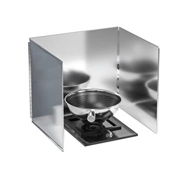 Imagem de HYUIO Protetor contra respingos de aço inoxidável, protetor anti-respingos de 3 lados para cozinhar, barreira de gordura para fogão e fogão a gás, design dobrável para armazenamento fácil