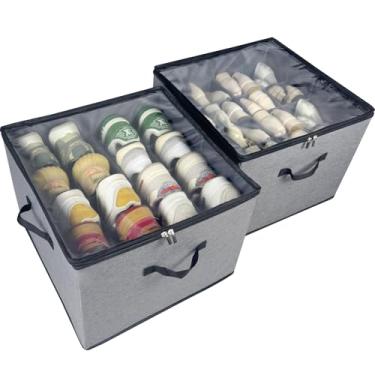 Imagem de Fuonsyn Pacote com 2 organizadores de sapatos, caixa de armazenamento de sapatos com capa transparente, divisórias ajustáveis para 16-32 pares de caixas de sapatos, organizador de zapatos, cinza