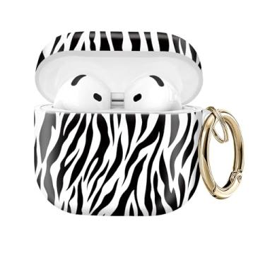 Imagem de Capa protetora compatível com AirPod 4 com chaveiro dourado para AirPods de quarta geração de 2024. Capa protetora de fone de ouvido sem fio à prova de choque, poeira (padrão zebra)