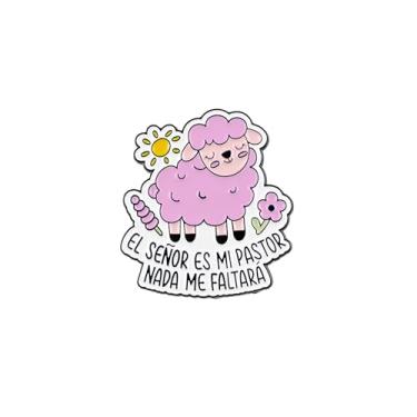 Imagem de Broche esmaltado pastor cristão, broche The Lord Is My Shepherd I Shall Not Way, Psalm 23 1 Espanhol Verso da Bíblia Emblema, Crachás de lapela de ovelha religiosa, presente de fé cristã para o amante