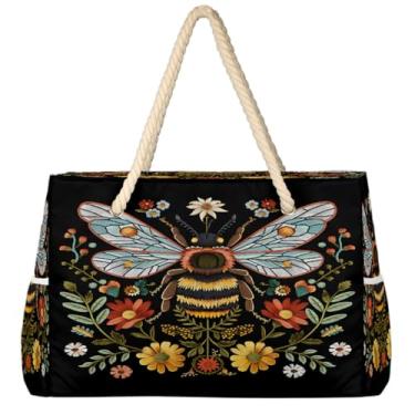 Imagem de hongjinglin Bolsa de praia grande, leve, dobrável, floral, paisley, amarela, bolsa de ombro, Cor 24, Large