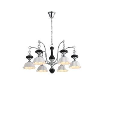 Imagem de Luminária principal para sala de estar em estilo campestre francês e retrô - Luminária pendente moderna e minimalista, feita à mão e revestida de cerâmica, para quarto e sala de jantar (6 lâ