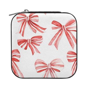Imagem de SEHANY Caixa de joias personalizada com laço rosa para mulheres, meninas, mini estojo de joias de couro PU, organizador de joias de viagem, caixa de joias para brincos, anéis, colares, presentes para