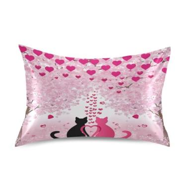 Imagem de Blueangle Fronha de cetim Black Heart Dia dos Namorados para cabelo e pele, fronha de seda, tamanho Queen (50,8 x 76,2 cm) - Capas de almofada de cetim refrescantes com fecho de envelope (395)