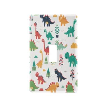 Imagem de Blueangle Capa para placa de parede para interruptor de luz - capa decorativa para interruptor de luz de dinossauros de desenho animado fofo placa de parede, tamanho 1 gangue 4,53 x 2,76 polegadas (52