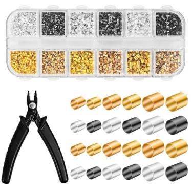 Imagem de 2200 contas de crimpagem para fabricação de joias - 3 tamanhos e 4 cores - contas para pulseiras, kit de fabricação de chaveiros, artesanato de Halloween - Inclui alicates de crimpagem para brincos