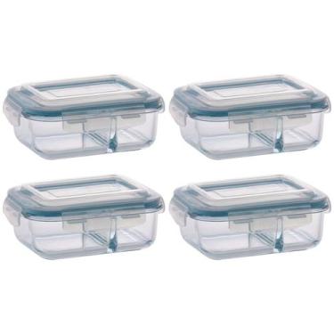 Imagem de Kit 4 Pote Vidro Retangular Divisória Tampa Hermética 640ml - QUALITY 