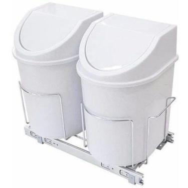 Imagem de Lixeira Dupla Base Trilhos Deslizante 24 Lts Inox Jomer 3318, Branco