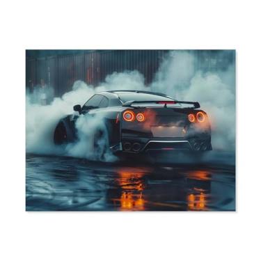 Imagem de HouLaiZhe Drift Car R35 Smoke Cool Posters Tela Estética Decoração de Quarto Pintura de Parede Impressões Sala de Galeria Decoração de Parede para Quarto Sala de Estar Escritório 20 x 26 polegadas (50