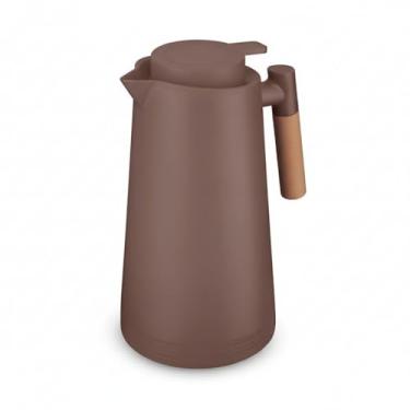 Imagem de Garrafa Térmica Bule 1 Litro Parede Dupla com Ampola de Vidro e Alça de Madeira Marrom