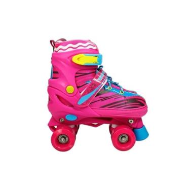 Imagem de Patins Infantil com Acessórios de Segurança, Rosa, Ajustável 30-33, Capacete, Joelheiras, Cotoveleiras, +3 Anos