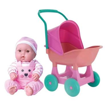 Imagem de COMP Kit Brinquedos Infantis: Boneca Love + Carrinho Ninos Rosa Plásti