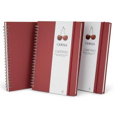 Imagem de Caderno Espiral, Capa Azul em Papel 100% Reciclado com Elástico, 21x15cm, 70 Folhas Pautadas na Cor Bege, Com Suporte para Caneta (3, Cereja)