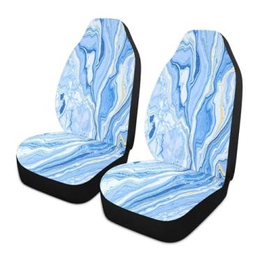 Imagem de CEBUGI Capas de assento de carro 2 peças capa de assento frontal respirável antiderrapante protetores de assento automotivos azul mármore textura capas de assento para a maioria dos caminhões SUV