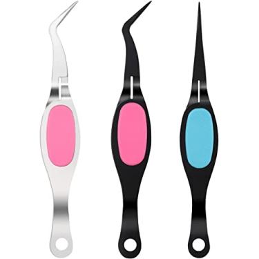 Imagem de Pinças artesanais, 3 peças de pinças de aço inoxidável reverso com ponta curva e ponta reta, ferramentas de fabricação de joias e acessórios para artesanato em laboratório de arte de unhas de cílios