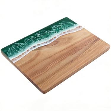 Imagem de gzcmxh Tábua de cortar tábua de charcutaria resina verde padrão onda resina tábua de corte cozinha charcutaria para queijo, carne, bife vegetal (tábua de corte onda verde)