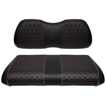 Imagem de SAMXOMAP Capas de assento de carrinho de golfe dianteiras para Club Car Precedent 2004+ almofada de assento padrão, EZGO vinil couro conjunto acessórios de substituição, sem grampos, preto (2 peças)