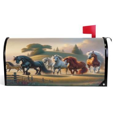 Imagem de TSENQUE Capas magnéticas decorativas para caixa de correio de vinil capa de caixa de correio moderna decorações elegantes cavalos tamanho grande 64,5 x 52,8 cm
