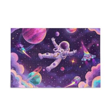 Imagem de Quebra-cabeças de astronauta universo roxo de madeira e papel combinados de madeira e papel para adultos