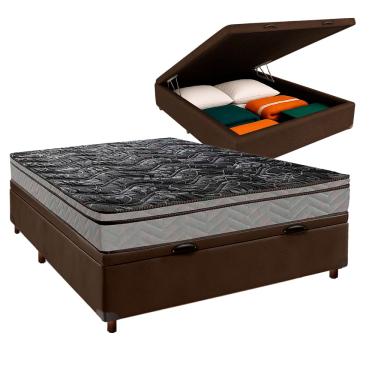 Imagem de Cama + Bau Marrom e Colchão D28 Casal - Conforto Paropas