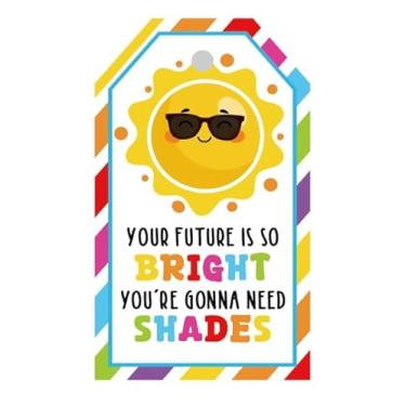 Imagem de AnyDesign 100 etiquetas de presente de formatura de jardim de infância Parabéns Grad Bright Sun Etiquetas de pendurar papel motivacional com corda de cânhamo para suprimentos de festa de pós-graduação