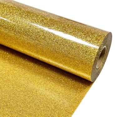 Imagem de MerryMade Vinil de transferência de calor com glitter dourado 30,5 cm x 4,5 m HTV para camisas, Glitter HTV para todas as máquinas de corte - Fácil de cortar e remover ervas daninhas para design de