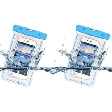Imagem de 2 peças bolsa de telefone impermeável para mergulho à deriva, natação, bolsa seca subaquática capa para telefone 15 cm azul